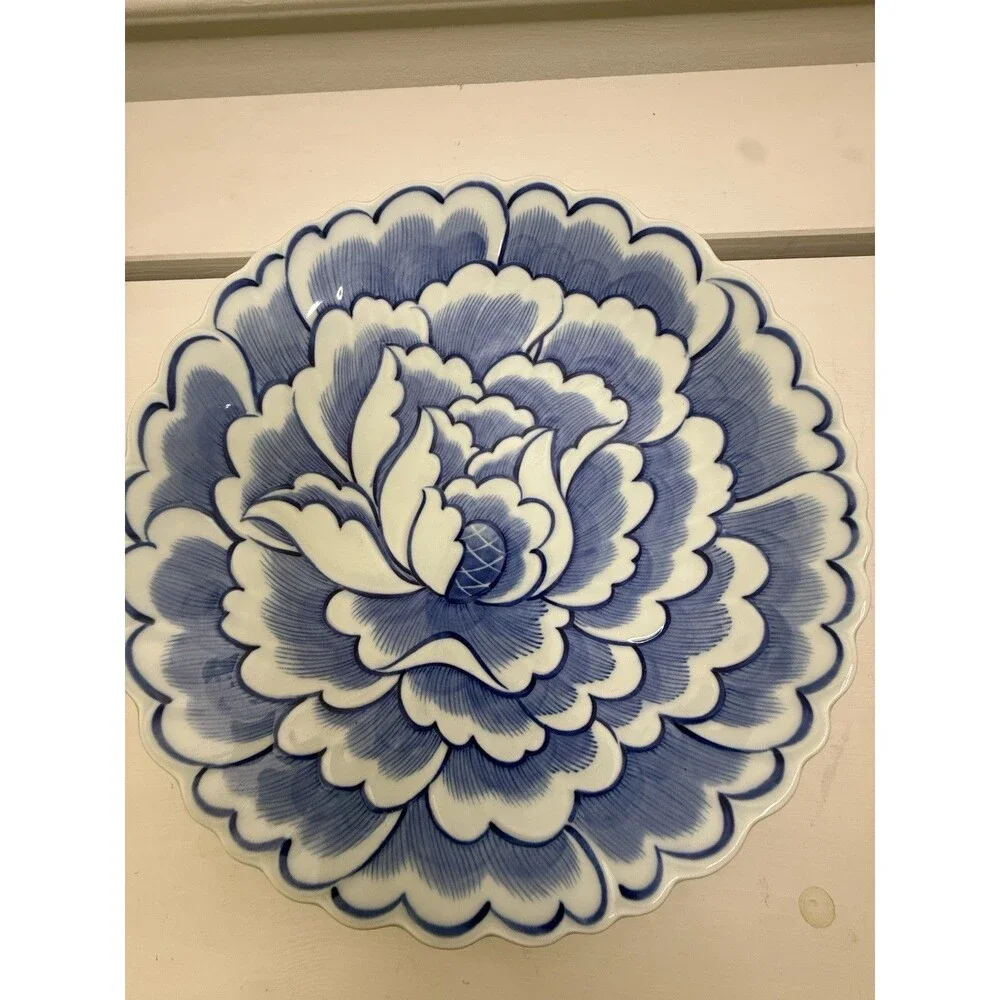 Hiroko Koshino Nikko Japan Blue White Peony Floral Porcelain